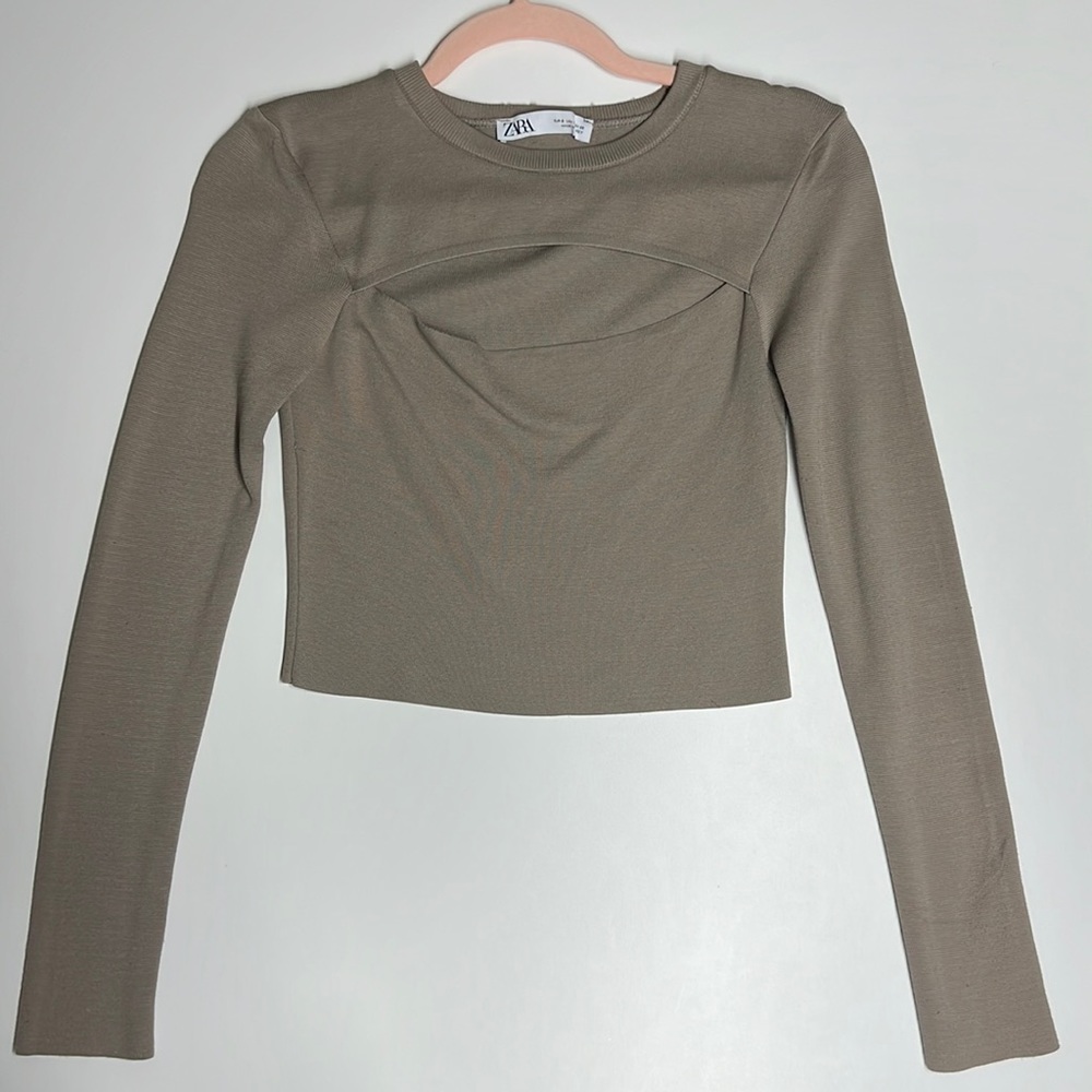 Zara long sleeve crop top. Muted gray/ taupe color